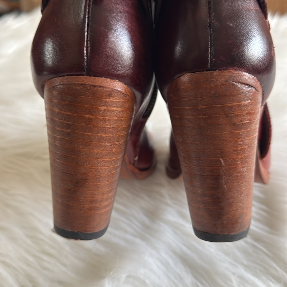 Bed Stu Angelique Leather Back Lace Peep Toe Booties In Cranberry Size 8.5 - Picture 8 of 16
